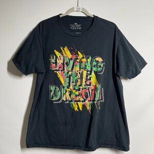 Vintage 90s Living The Dream Mens Black Short Sleeve Crew Neck Graphic Tee Sz XL